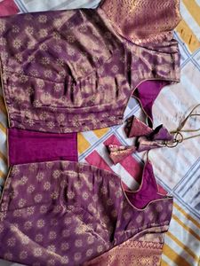 Purple Banarasi Silk Saree with stitched blouse
