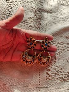 Blue And Golden Traditional Drop Earrings (Women)