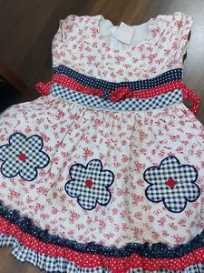 Used Red White Blue Girls Frock 1-2 Year