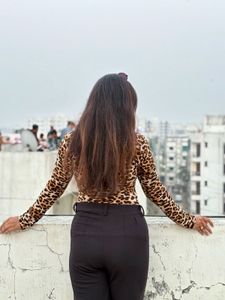 Leopard printed high neck tunic