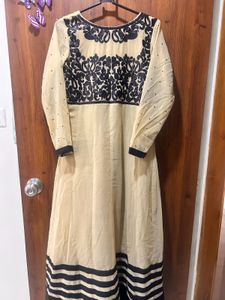 Elegant Cream &amp; Black Anarkali