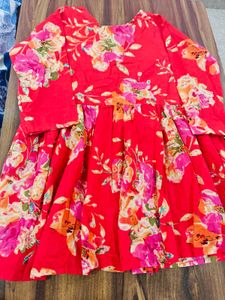 Floral Red Anarkali Short Kurti