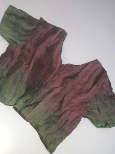 Wine Colour With Dark Green Mix up Saree Georgette