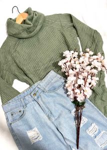 B2G2 🎁Y2k Green Turtleneck Knit Sweater B