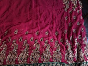 Marron Embroidered Saree With Stone Work