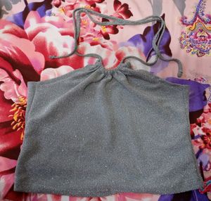 Glitter Sequin Partywear Silver Tube Crop Top