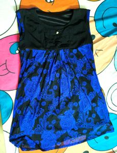 Dark Blue &amp; Black Sleeveless Peplum Top