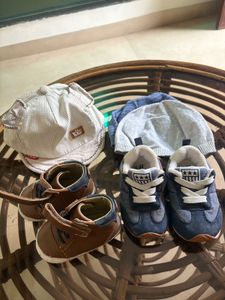 Two Wooden Caps And 2 Pair If Shoes