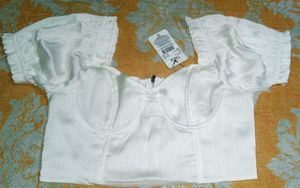 White Crop Top with Puff Sleeves