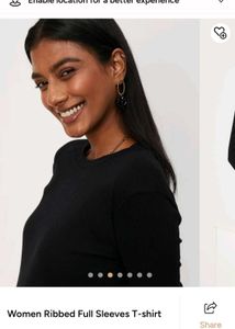 Women Ribbed Full Sleeves T-shirt - black