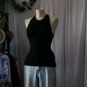 Black Halter Knit Top