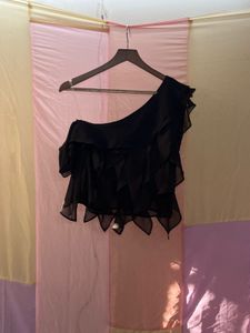 Black Ruffle One-Shoulder Top