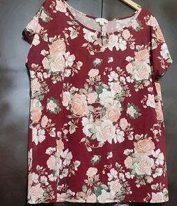 Maroon Top Floral Print For 40 Bust