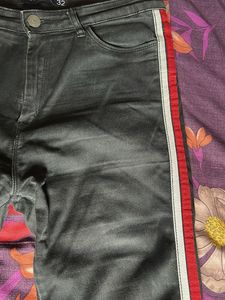 Black Jeans With Side Red &amp; White Piping