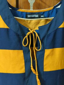 Rust Brown And Navy Blue Striped Shift Dress