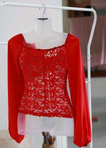 SHEIN Red lace Top