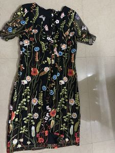 Floral Embroidered Black Dress