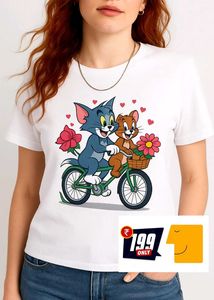 "Women’s White Printed T-Shirt | Tom & Jerry Desig