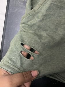 Olive Green Distressed Shorts