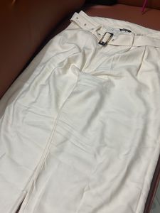 Wide-Leg White Belted Pants