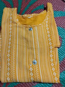 Women Straight Kurti Yellow Colour Rayan Fabric