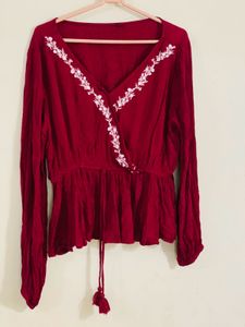 Maroon Embroidered Top
