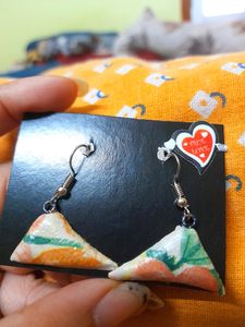 Samosa Shape Printed Earrings