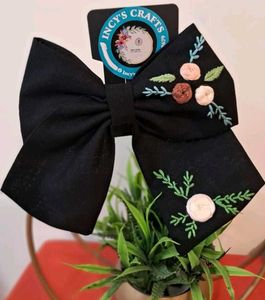 Embroidered Hair Bow Clip