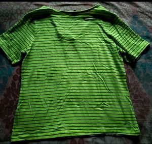 Neon Green Striped V-Neck Tee