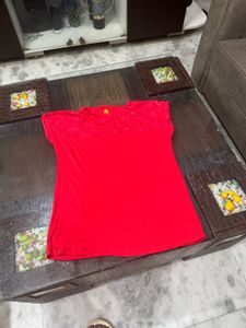 Red Top With Lace Detailed