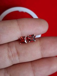 Red Garnet Stud Earrings Silver