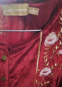 Velvet Look Embroidered Kurti