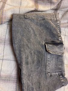 Grey Denim Cargo Pants