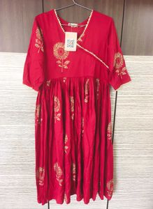 Aachho Maroon Angrakha Bandhej Suit Set XL