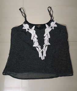 Beautiful Korean Polka Dot Black Spaghetti Top
