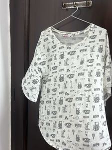 Free Size Ginger Fun Print White Top