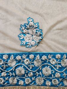 Blue N Golden Sari With Blouse