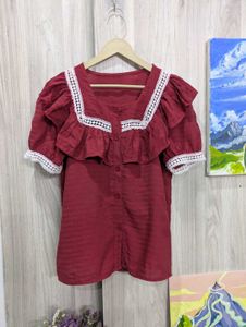 Maroon Ruffled Collar Top