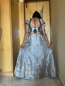 Silver Lehenga with Embroidery