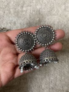 Silver Tone Bangle &amp; Jhumka Set