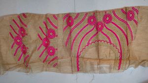 Dark Pink Saree With Light Brown Border.