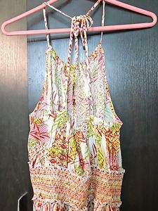 Colorful Halter Neck High Low Pattern Dress