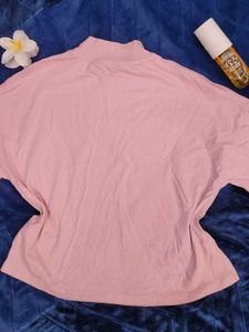 Cute Korean Style High Neck Pink Tee