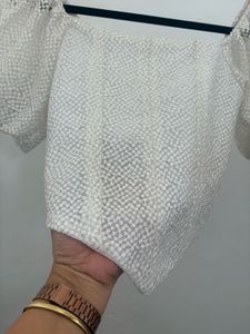 White Puff Sleeve Crop Top