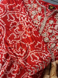 orange Printed embroidery Kurta