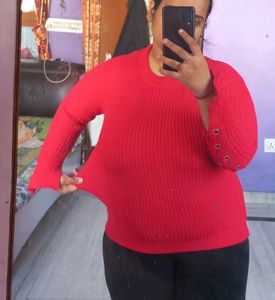Red Woolean Top With Sexy Back Design