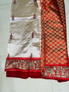 Regal Ivory &amp; Maroon Banarasi Silk Saree