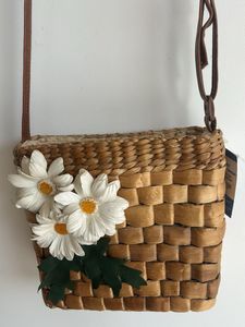 Woven Crossbody Bag with Flowers