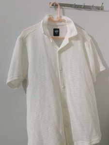 "NUON White Mesh Half Sleeve Button-Up Shirt