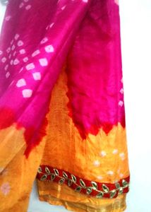 Pink &amp; Orange Bandhani Saree